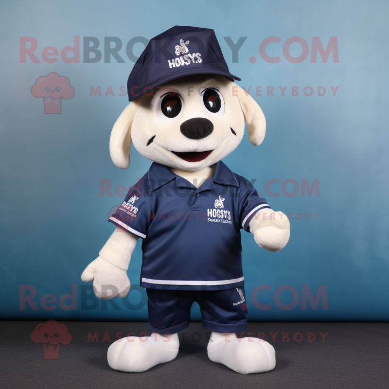 Navy Moussaka mascot costume character dressed with a Polo Tee and Hat pins Navy Moussaka mascot costume character dressed with a Polo Tee and Hat pins