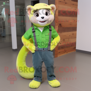 Lime Green Ferret mascot costume character dressed with a Bootcut Jeans and Shoe laces