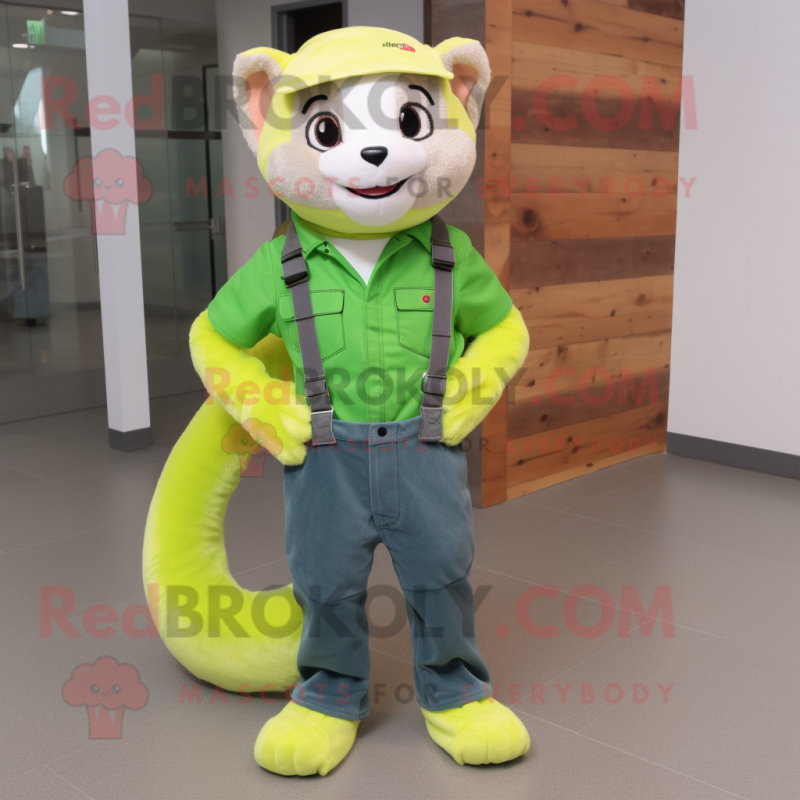 Lime Green Ferret mascot costume character dressed with a Bootcut Jeans and Shoe laces Lime Green Ferret mascot costume character dressed with a Bootcut Jeans and Shoe laces