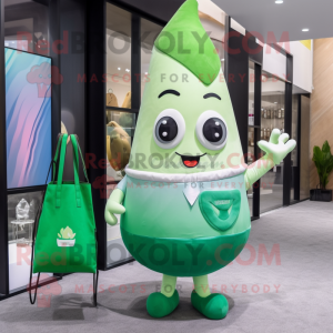 Green Ice Cream Cone mascot costume character dressed with a Pencil Skirt and Tote bags