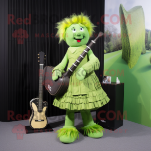 Lime Green Bagpipe mascot costume character dressed with a Midi Dress and Wallets