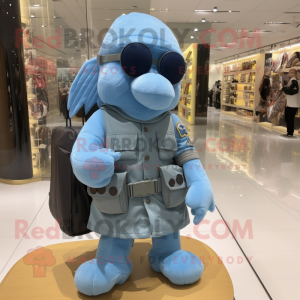Sky Blue Air Force Soldier mascot costume character dressed with a Vest and Clutch bags