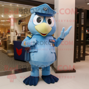 Sky Blue Air Force Soldier mascot costume character dressed with a Vest and Clutch bags