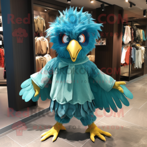 Cyan Harpy mascot costume character dressed with a Culottes and Keychains