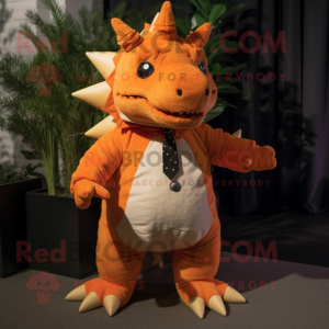 Orange Stegosaurus mascot costume character dressed with a Chinos and Ties