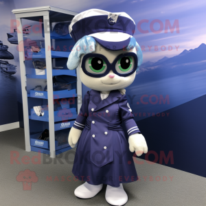 Navy Momentum mascot costume character dressed with a Wrap Dress and Headbands