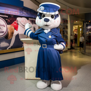 Navy Momentum mascot costume character dressed with a Wrap Dress and Headbands