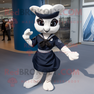 Navy Momentum mascot costume character dressed with a Wrap Dress and Headbands