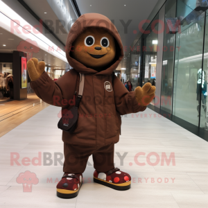 Brown Skateboard mascot costume character dressed with a Parka and Foot pads
