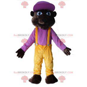 Dark brown tiger mascot bear in colorful outfit - Redbrokoly.com