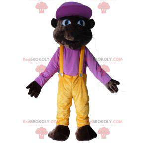 Mascote tigre marrom-escuro com roupa colorida - Redbrokoly.com