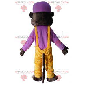 Donkerbruine tijger mascotte beer in kleurrijke outfit -
