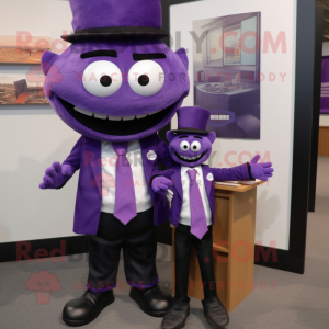 Purple Attorney mascot costume character dressed with a Mom Jeans and Tie pins