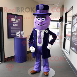 Purple Attorney mascot costume character dressed with a Mom Jeans and Tie pins