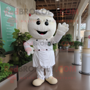 White Raspberry mascot costume character dressed with a Overalls and Gloves