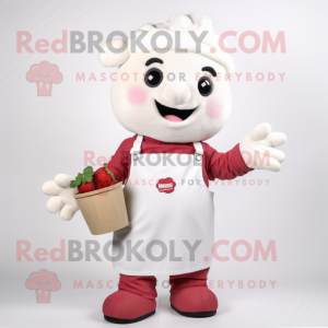 White Raspberry mascot costume character dressed with a Overalls and Gloves