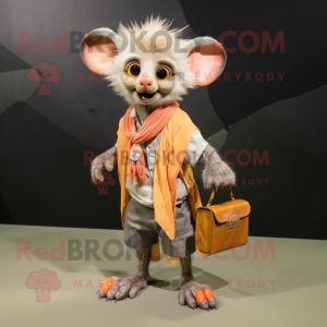 Peach Aye-Aye mascot costume character dressed with a Cargo Shorts and Shawl pins