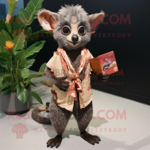 Peach Aye-Aye mascot costume character dressed with a Cargo Shorts and Shawl pins