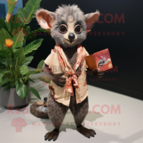 Peach Aye-Aye mascot costume character dressed with a Cargo Shorts and Shawl pins