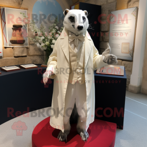 Cream Badger mascot costume character dressed with a Wedding Dress and Pocket squares