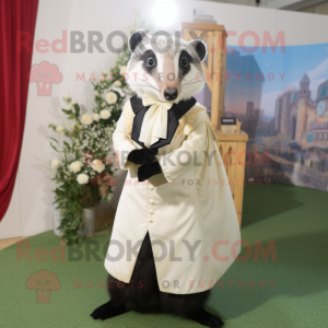 Cream Badger mascot costume character dressed with a Wedding Dress and Pocket squares