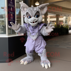Lavender Gargoyle mascot costume character dressed with a Romper and Shoe clips