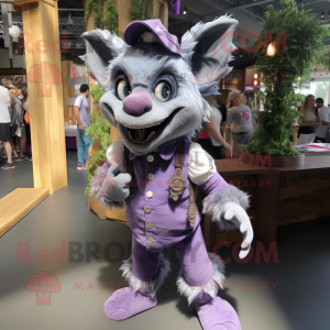 Lavender Gargoyle mascot costume character dressed with a Romper and Shoe clips