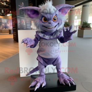 Lavender Gargoyle mascot costume character dressed with a Romper and Shoe clips