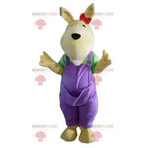 Mascote canguru amarelo com macacão roxo - Redbrokoly.com