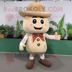 Tan Turnip mascot costume character dressed with a Romper and Shoe laces