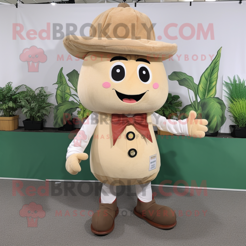 Tan Turnip mascot costume character dressed with a Romper and Shoe laces Tan Turnip mascot costume character dressed with a Romper and Shoe laces