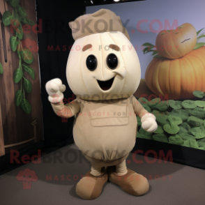 Tan Turnip mascot costume character dressed with a Romper and Shoe laces