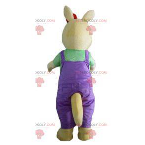 Yellow kangaroo mascot with purple overalls - Redbrokoly.com