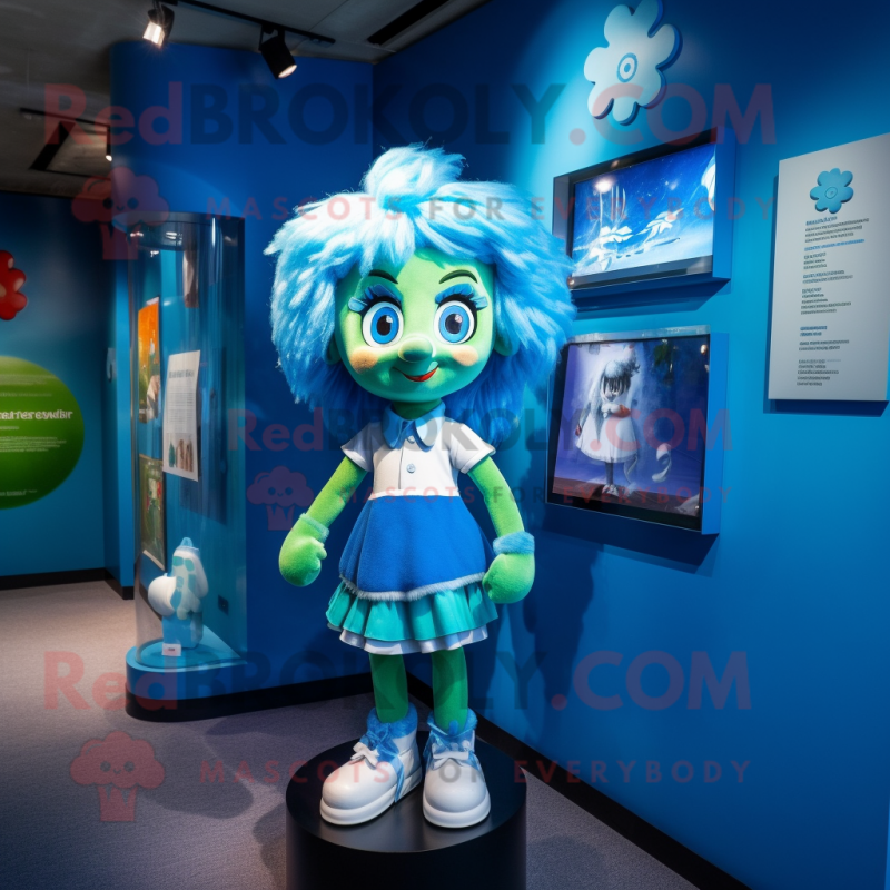 Blue Irish Flag mascot costume character dressed with a Romper and Hair clips Blue Irish Flag mascot costume character dressed with a Romper and Hair clips