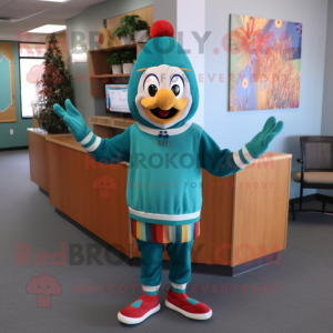Teal Clown mascot costume character dressed with a Sweater and Caps