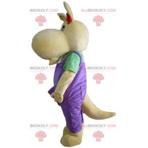 Yellow kangaroo mascot with purple overalls - Redbrokoly.com