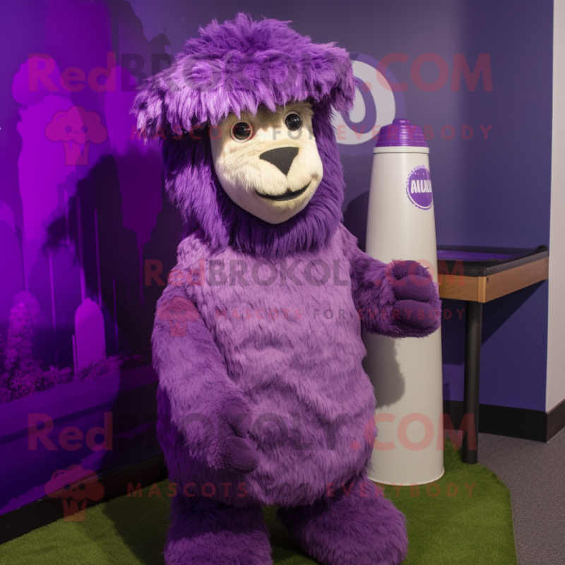 Purple Alpaca mascot costume character dressed with a Tank Top and Beanies Purple Alpaca mascot costume character dressed with a Tank Top and Beanies