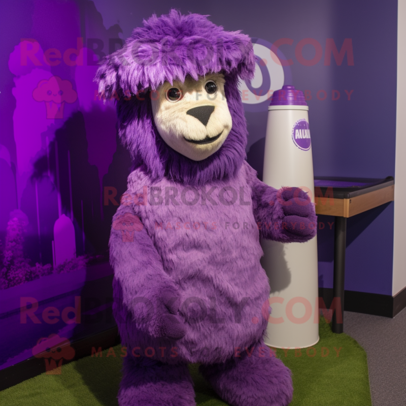 Purple Alpaca mascot costume character dressed with a Tank Top and Beanies