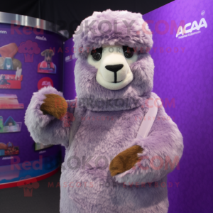 Purple Alpaca mascot costume character dressed with a Tank Top and Beanies