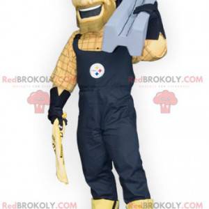 Handyman worker man mascot in overalls - Redbrokoly.com