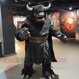 Black Minotaur mascot costume character dressed with a Cover-up and Caps