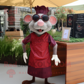 Maroon Ratatouille mascot costume character dressed with a Dress Shirt and Sunglasses