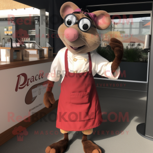 Maroon Ratatouille mascot costume character dressed with a Dress Shirt and Sunglasses