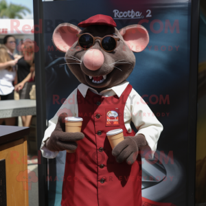 Maroon Ratatouille mascot costume character dressed with a Dress Shirt and Sunglasses