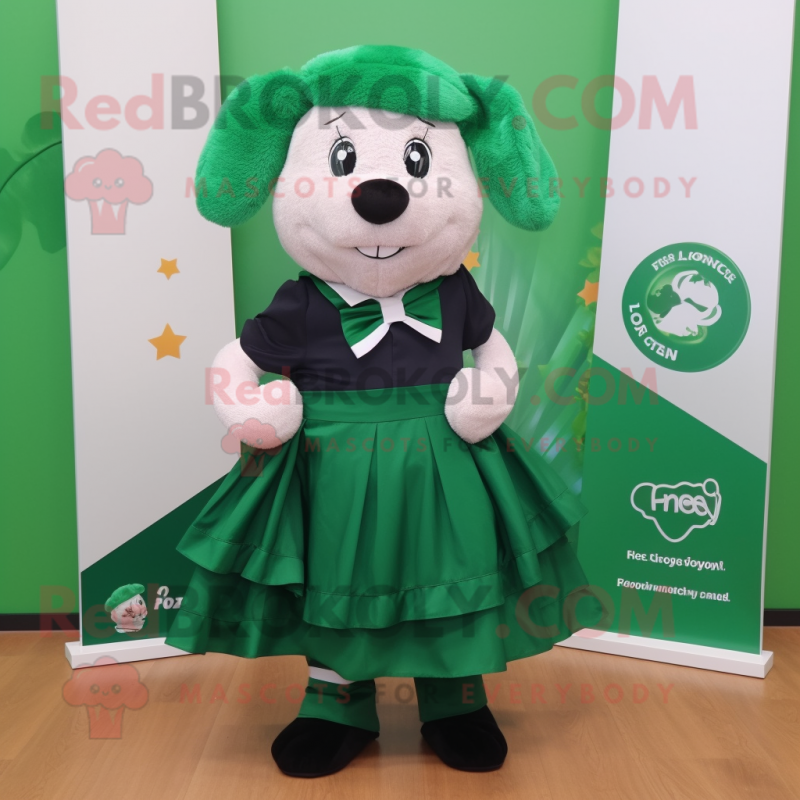 Forest Green Irish Flag mascot costume character dressed with a Pleated Skirt and Pocket squares