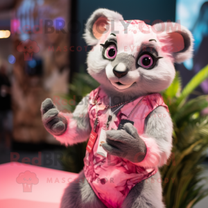 Pink Civet mascot costume character dressed with a Romper and Bracelets