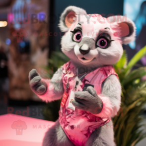 Pink Civet mascot costume character dressed with a Romper and Bracelets