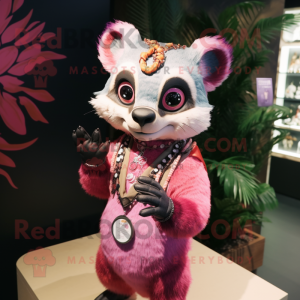 Pink Civet mascot costume character dressed with a Romper and Bracelets