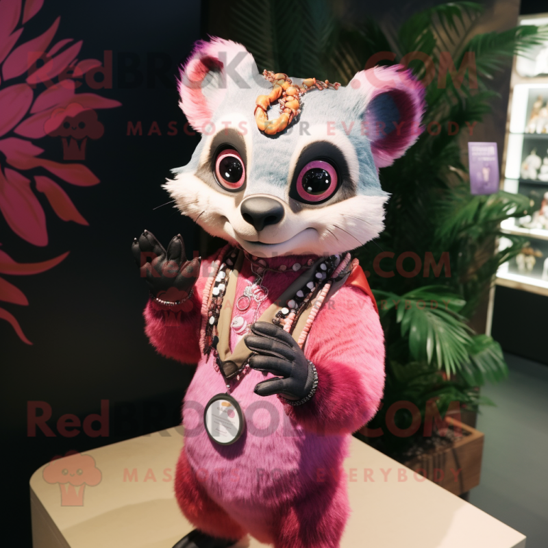 Pink Civet mascot costume character dressed with a Romper and Bracelets Pink Civet mascot costume character dressed with a Romper and Bracelets