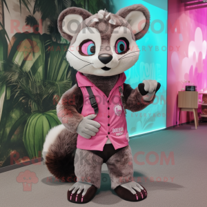 Pink Civet mascot costume character dressed with a Romper and Bracelets